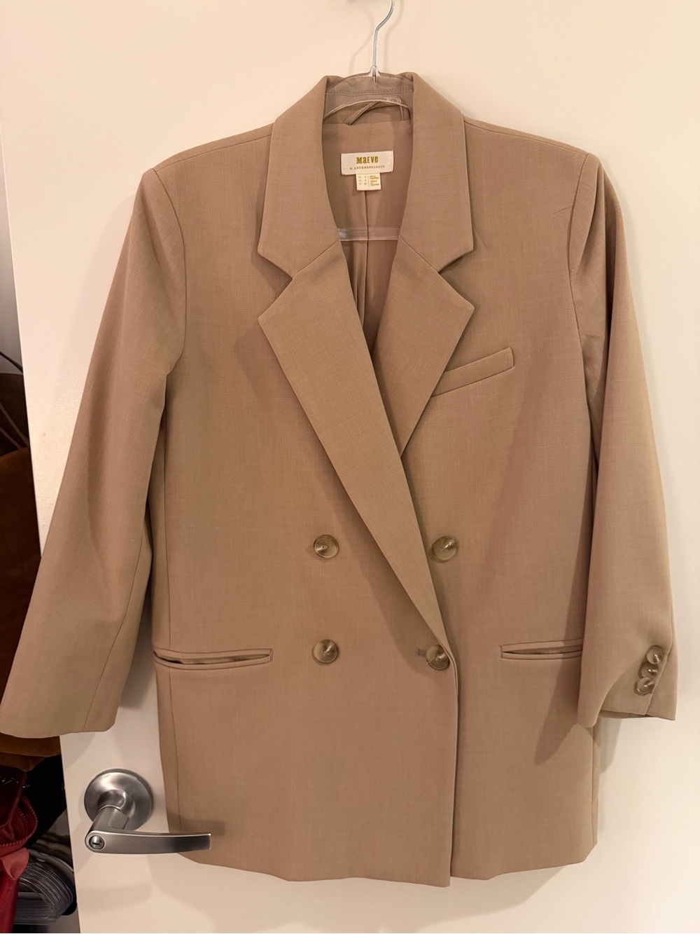 Maeve Tailored Double-Breasted Blazer Jacket - Taupe